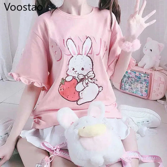 Pink Strawberry Bunny T-Shirt CLOUDANIMESTUDIO