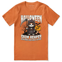 Grim Reaper Halloween Cat T-Shirt