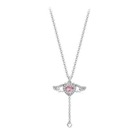 Pink Crystal Heart Angel Wings Pendant Necklace