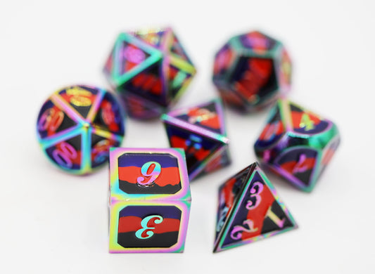 Polyamorous Pride Flag - Metal RPG Dice Set CLOUDANIMESTUDIO