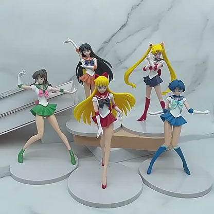 5pc Sailor Moon Anime Figures, Minako Aino, Rei Hino, Ami Mizuno, Usagi Tsukino, Makoto Kino Anime Figurine 7 in