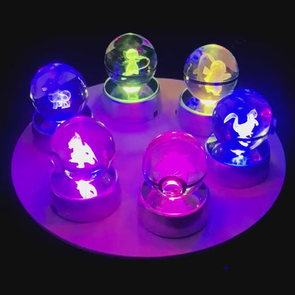 Pokemon 3D Crystal Pokeball with LED Light Base, Kids Anime Toy Gifts 2 in