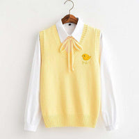 Yellow Sweater Vest with Chick Embroidery CLOUDANIMESTUDIO