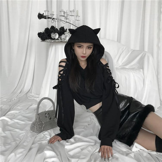 Dark Kawaii Black Cat Hoodie